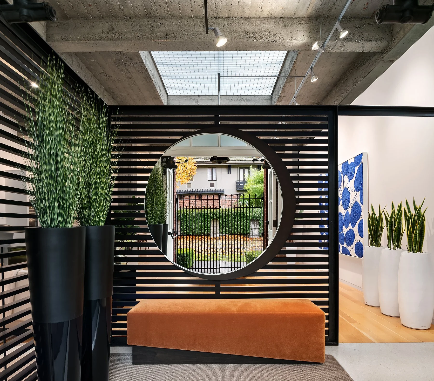 Wide view of The Gym's open modern living space
